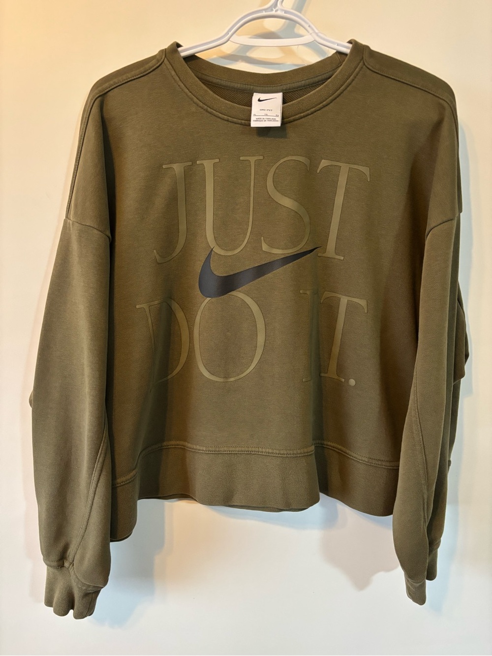 Nike Olive Green 'Just Do It' Crewneck with Black Swoosh boxy fit